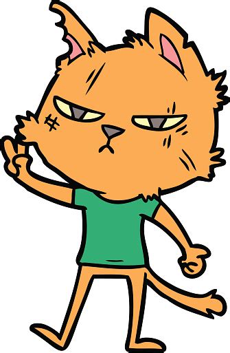 Tough Cartoon Cat Giving Victory Sign Stock Illustration Download