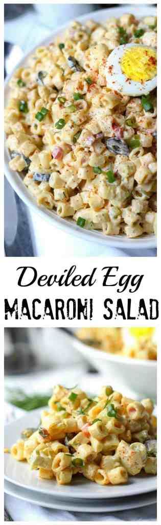 Those delicious deviled eggs inspired the fun twist on this potato salad recipe. Deviled Egg Macaroni Salad Recipe-Butter Your Biscuit