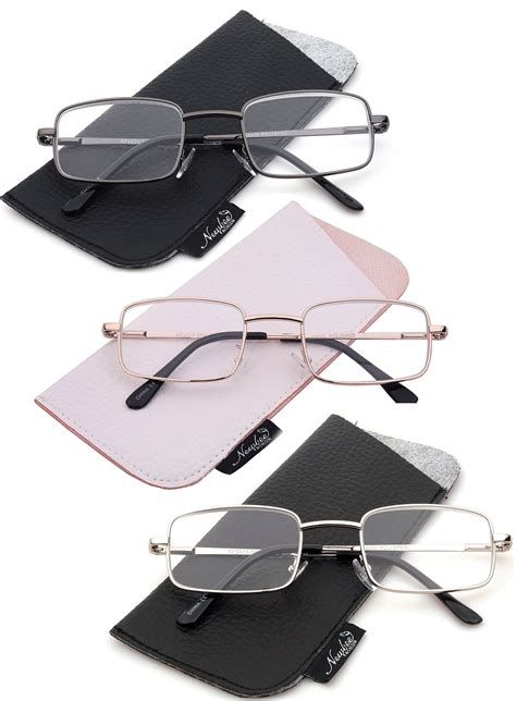 3 Pairs Newbee Fashion Rectangular Classic Metal Frame Reading Glasses For Men For Women Spring