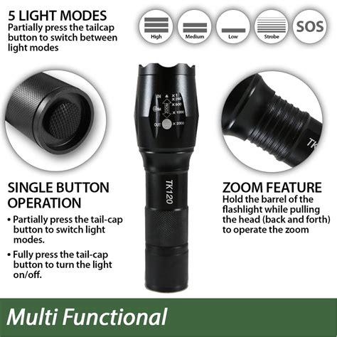 Tactical Led Flashlight With Strobe Light Feature For Self