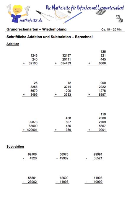 Thema wählen mit uns erhältst du einen umfassenden überblick über die einzelnen themen des mathematikunterrichts der 10. Schriftliche Addition Subtraktion Klasse 5 ...