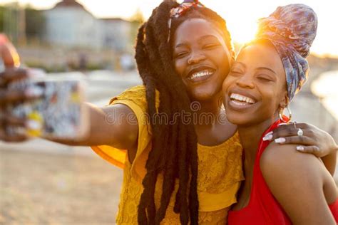 Happy Girlfriends Taking A Selfie Together Outdoors Stock Image Image Of Ethnicity Call