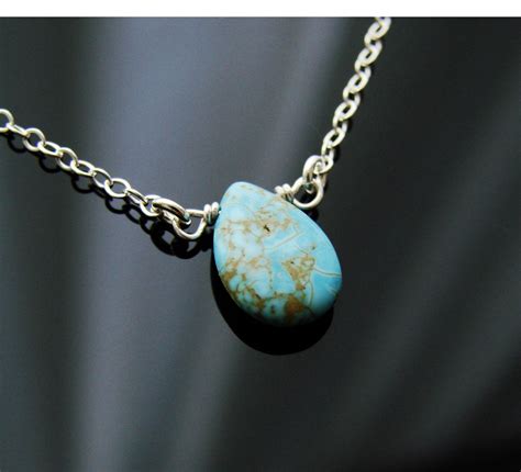 Gorgeous Smooth Turquoise Teardrop Necklace In Sterling