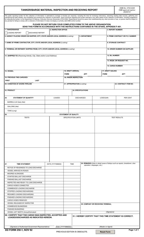 Dd Form 250 1 Fill Out Sign Online And Download Fillable Pdf