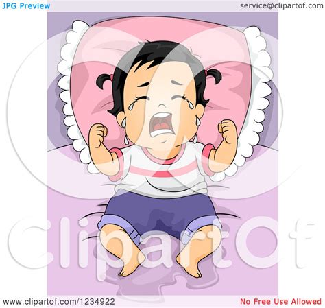 Clipart Of A Crying Baby Girl Wetting The Bed Royalty Free Vector