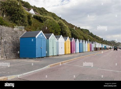 Colourful Beach Huts Along The Promenade In Alum Chine Bournemouth
