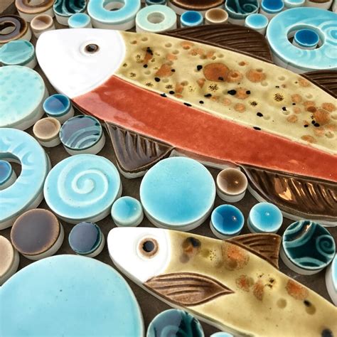Fishy Mosaic Handmade Ceramic Tile Mosaic Ready To Install Etsy