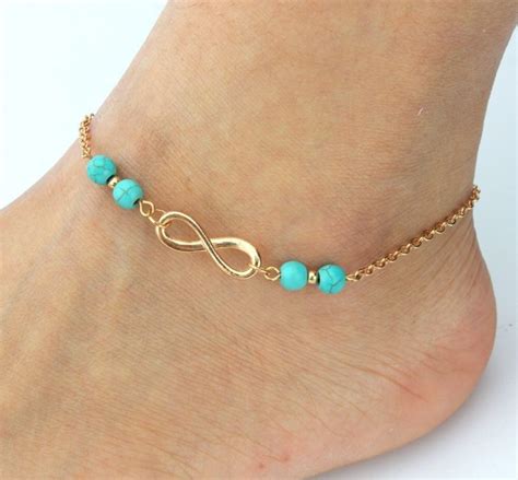 Turquoise Stone Infinity Anklet Beaded Ankle Bracelets Ankle Jewelry