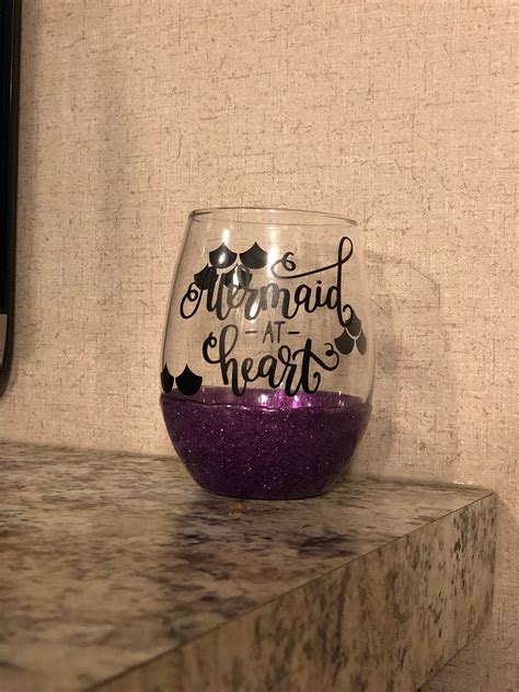 Stemless Wine Glass With A Purple Glitter Bottom And Black Etsy