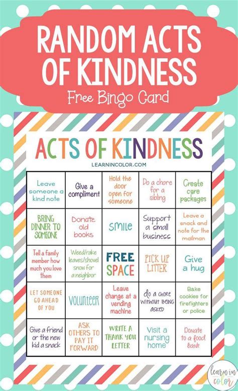 Random Acts Of Kindness For Kids With Free Bingo Card Teaching