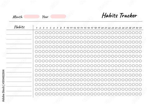 Habits Tracker Printable Template Blank White Notebook Page A4 Coloso