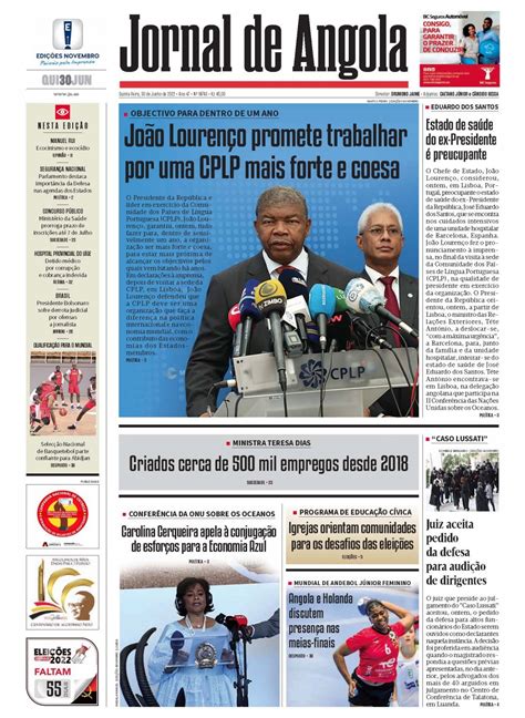 Jornal De Angola Sexta 01 De Julho De 2022