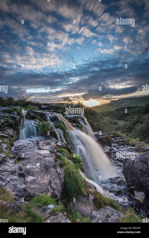 Sunset At The Loup Of Fintry Waterfall North Of Glasgow Scotland Stock