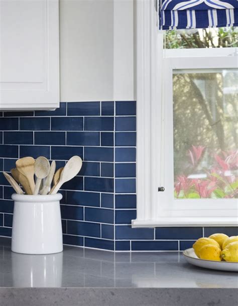Kitchen backsplash white subway tile with blue accent tiles. Remodelaholic | 25+ Great Kitchen Backsplash Ideas