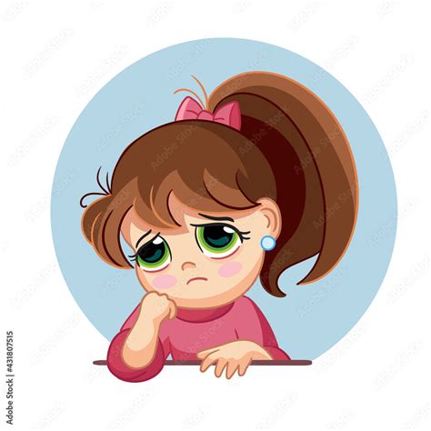 Cartoon Sad Girl Face Emotion Vector Illustration Stock Vector Adobe