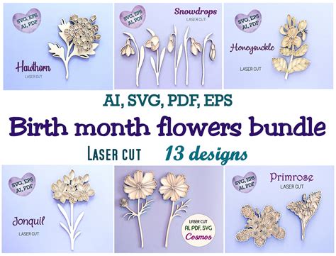 Birth Month Flowers Svg Wildflowers Svg Flowers Laser Cut Etsy