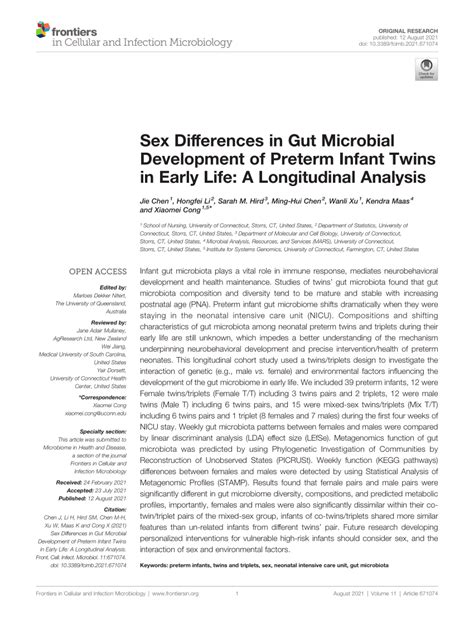 Pdf Sex Differences In Gut Microbial Development Of Preterm Infant Twins In Early Life A