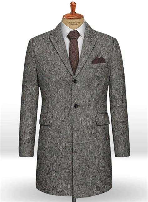 Gray Herringbone Flecks Donegal Tweed Overcoat Studiosuits Made To