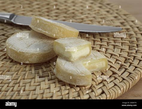 French Cheese Called Rocamadour Cheese Made With Goat Milk Stock Photo