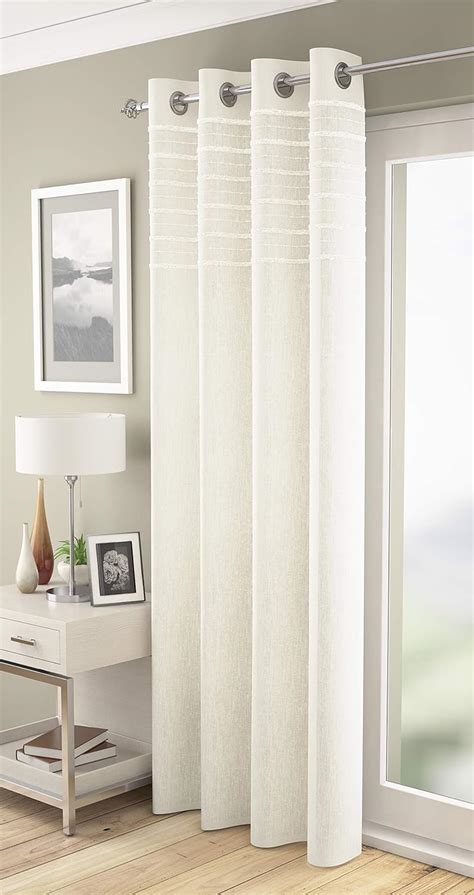 Arran Eyelet Voile Curtain Panel Net Plain Textured Striped Slub Effect
