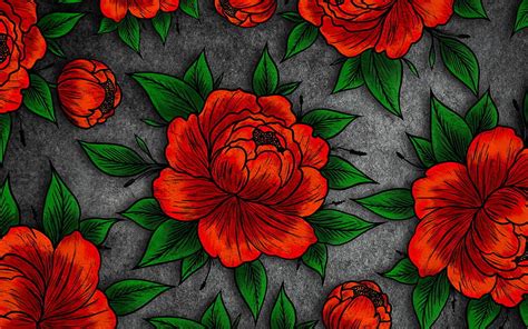 1920x1080px 1080p Free Download Poppies Patterns Floral Patterns Background With Poppies