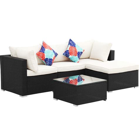 Ainfox 5 Pcs Outdoor Patio Furniture Sofa Set Wicker Sectional Rattan
