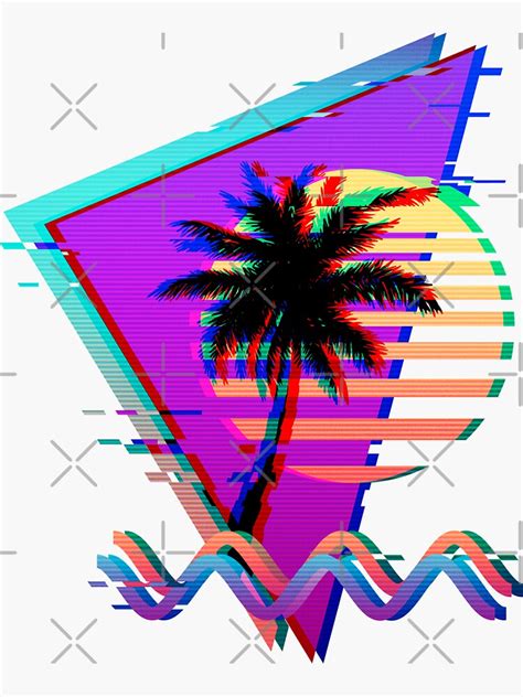 Vaporwave Palm Tree Sunset 80s 90s Glitch Aesthetic Sticker For Sale