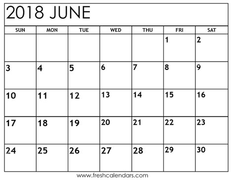 Find out june 2018 calendar in different formats at free of cost. June 2018 Calendar Printable