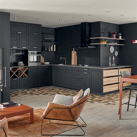 Ranger' cuisines modernes avec ilot central. Photo Cuisine ouverte design noir ambiance comptoir ...