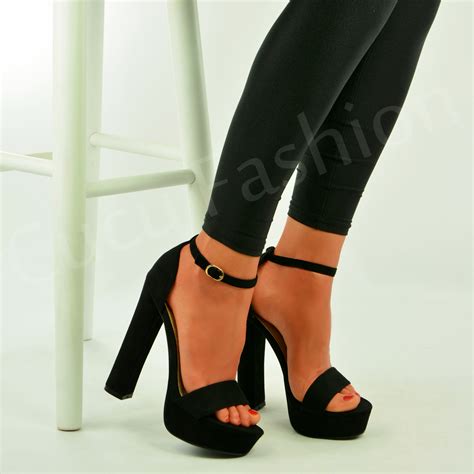 Womens Ladies Platform High Block Heel Strappy Sandals Ankle Strap Shoes Size Uk Ebay