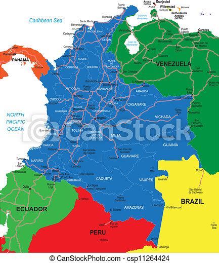 El Mapa De Colombia El Vector Detallado De Colombia Con Fronteras De