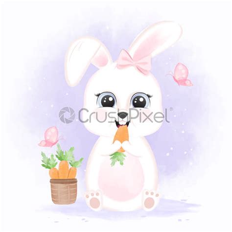 Cute Rabbit Hugging Heart Cartoon Hand Drawn Style Stock Vector Crushpixel