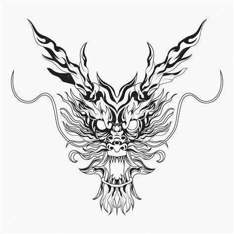 Потрясающие татуировки головы дракона нарисованные вручную Премиум