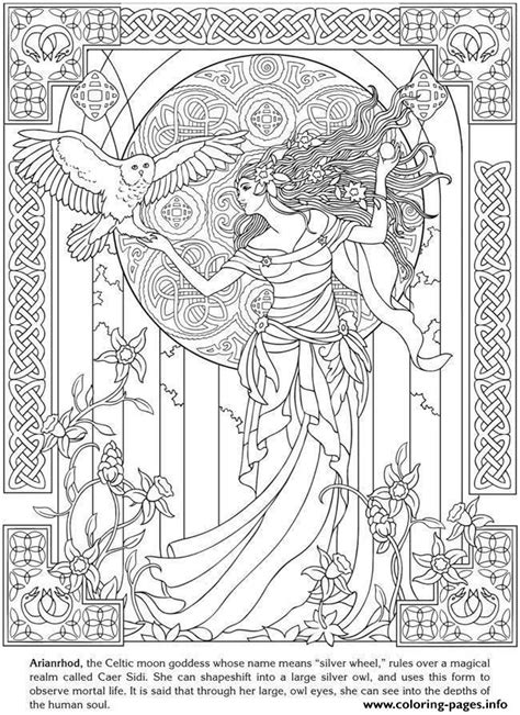 adult arianrhod celtic goddess coloring page printable