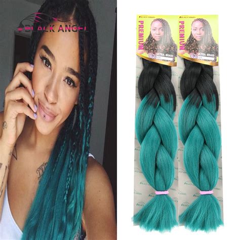 Kanekalon jumbo braiding hair 24inch folded 100grams solid dark green color synthetic braids hair extension dreadlocks free shipping. 5Packs 24Inch 100G Black&Teal Green Ombre Kanekalon ...