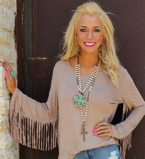 Taupe Flare Sleeve Top With Fringe The Lace Cactus Rodeo Outfits Flared Sleeves Top Nfr Style