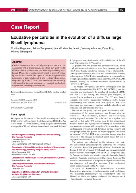 Pdf Exudative Pericarditis In The Evolution Of A Diffuse Large B Cell