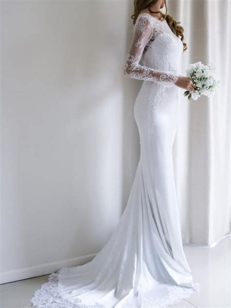 Stunning Acetate Satin Bateau Neckline Mermaid Wedding Dresses With Ap Bohoprom