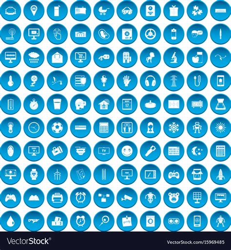 100 App Icons Set Blue Royalty Free Vector Image