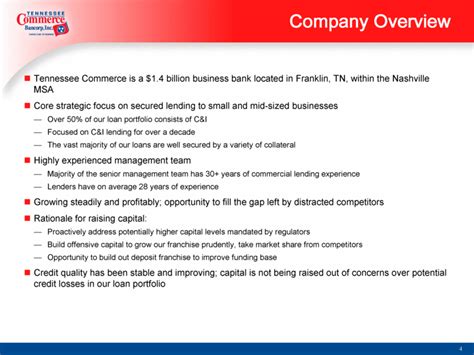 First commerce bank (tn) is headquartered in lewisburg and is the 47 th largest bank in the state of tennessee. Tennessee Commerce Bancorp, Inc. - FORM 8-K - EX-99.2 ...