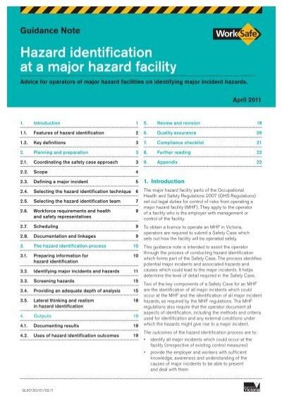 Hazard Identification At A Major Hazard Facility Worksafe Victoria