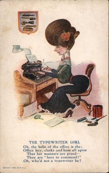 The Typewriter Girl Caricatures Postcard