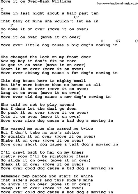 Country Music Move It On Over Hank Williams Lyrics And Chords