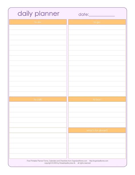 Free Printable Daily Planner Template Printable Templates