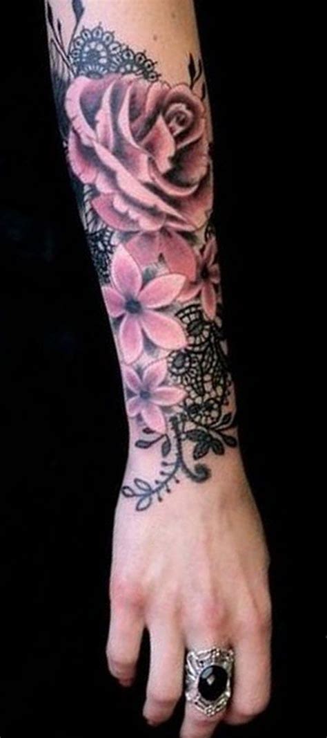 Watercolor Wild Flower Forearm Tattoo Ideas For Women Black Lace
