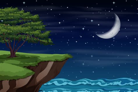 A Cliff Landscape At Night 299963 Vector Art At Vecteezy