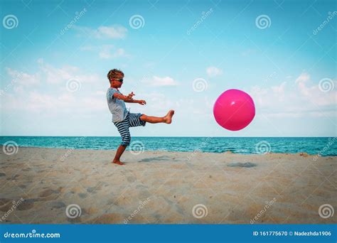 Boy Play With Ball On Beach Active Games For Kids Stock Photo Image