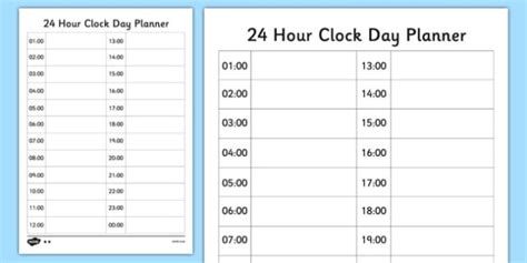 24 Hour Clock Day Planner Teacher Made