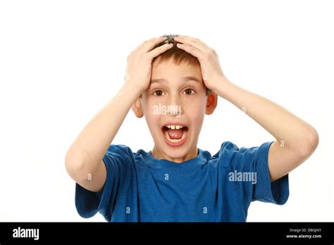 Portrait Of Surprised Boy Isolated On White Stock Photo Alamy