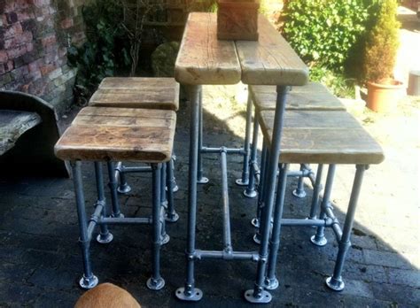 Industrial Style Scaffold Breakfast Bar With Four Scaffold Stools